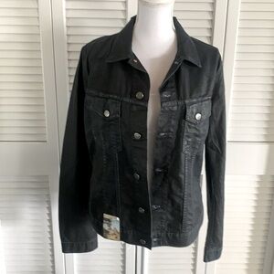 Nudie Jeans Terry Coated Biker Denim Jacket Women’s Blue Black NWT Size Large